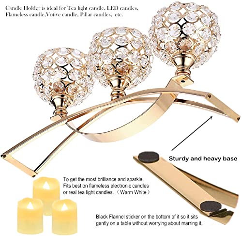 Crystal Candle Holders 3 Wick Gold Centerpiece Table Decorations For Dining Room Living Room Bling Votive Tealight Candle Holder Coffee Dining Table Centerpiece Decor Christmas Decorations #TOP6