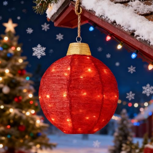 Zecnaud Weihnachtsdeko Beleuchtet Laterne, 45cm LED Weihnachtsbeleuchtung Außen Batterie Hängende LED Kugel Lichter, Weihnachten Deko Weihnachtslaterne Leuchtkugel für Weihnachtsdeko Innen Aussen (B)