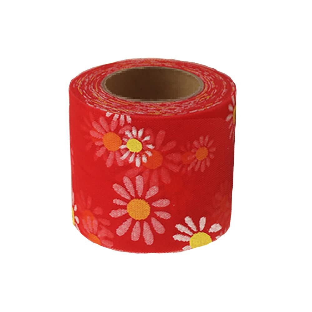 Ribbon, 23m Daisy Flowers Multicolor Summer Patterned Ribbons Roll, for Crafts Wreaths Garland Bows Christmas Wedding Party Decoration (Red)