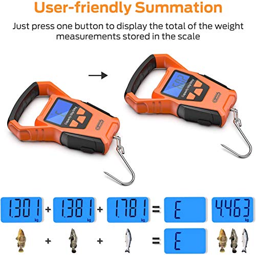 Foto von Dr.meter Digitale Kofferwaage, IPX7 Wasserdichte LCD-Anzeige mit Hintergrundbeleuchtung Digitale Fischwaage mit größerem Griff und Haken, eingebautes Klebeband, inkl. Batterie