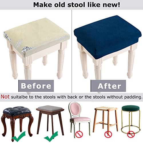 Image of SINOSSO Vanity Stool Covers Set of 4, Super Soft Velvet Stretch Washable Saddle Bar Stool Slipcover Bench Seat Protector, (Rectangle, Navy Blue, 4 Counts)