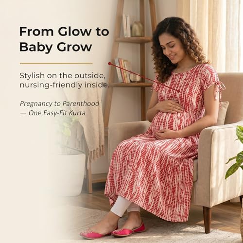 Image of CEE 18 Cotton Rayon A-Line Flaired Maternity Feeding Kurti for Women with Zippers | Pregnancy Dress for Women | Breastfeeding Dress for Women | Nursing Dress for Women Pre and Post Pregnancy