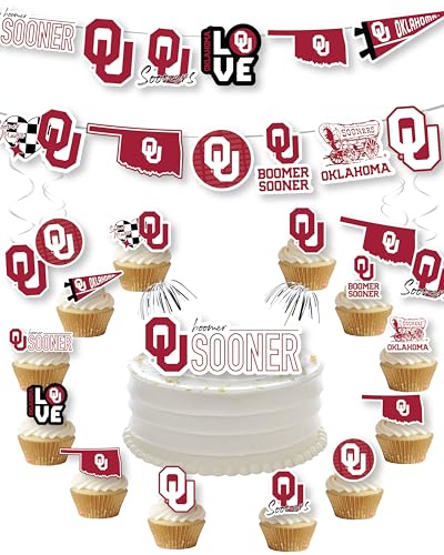 Suministros de fiesta de Oklahoma Sooners (42 piezas) para graduación, fiesta de cumpleaños y fiesta de cumpleaños de la Universidad de Oklahoma (Oklahoma Sooners)