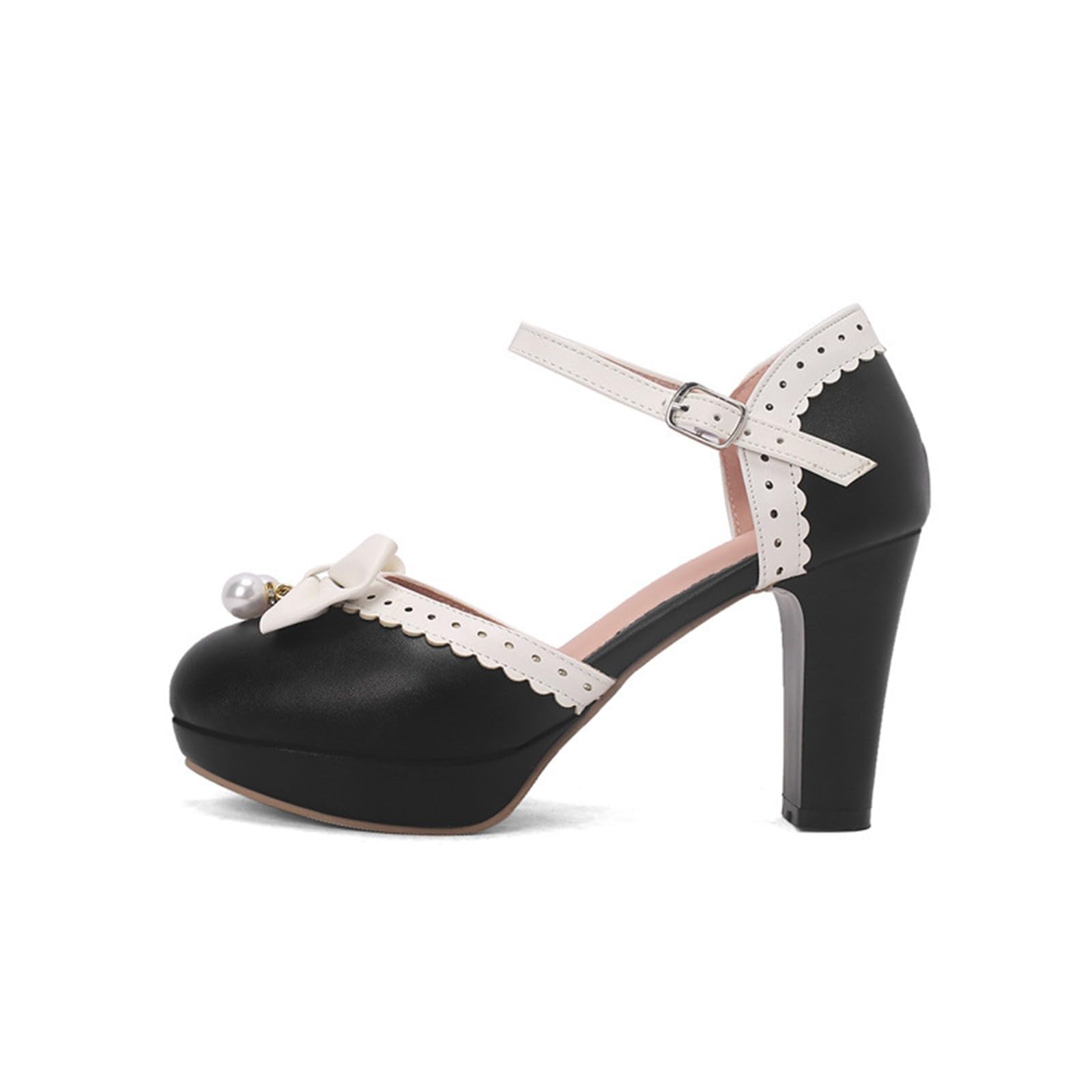Generisch Buty Mary-Jane w stylu z okrągłymi palcami, gruby obcas, pasek z kokardką