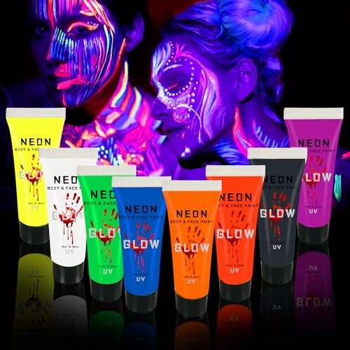 UV Face and Body Paint Glow Set of 8 Colors, Fluorescent Make Up Palette Neon Halloween Art Fancy Party UV Face and Body Paint Glow Set of 8 Colors, Fluorescent Make Up Palette Neon Halloween Art Fancy Party