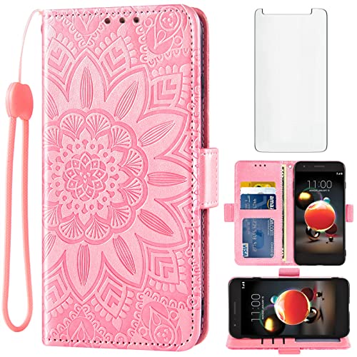 Phone Case for LG Aristo 2 3 Plus/Rebel 4 LTE/Tribute Empire Dynasty/Zone 4/K8 Plus 2018 K8S/Fortune 2/Phonenix 4/Risio 3 with Screen Protector Wallet Card Holder Aristo3+ Astro 2+ 3+ K8+ 4G Rose Gold