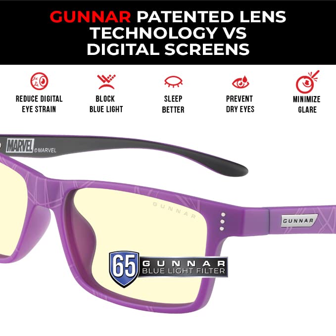 Image of GUNNAR - Black Panther Edition Premium Gaming and Computer Glasses for Kids (age 12+) - Blocks 65% Blue Light - Cruz, Amber Tint