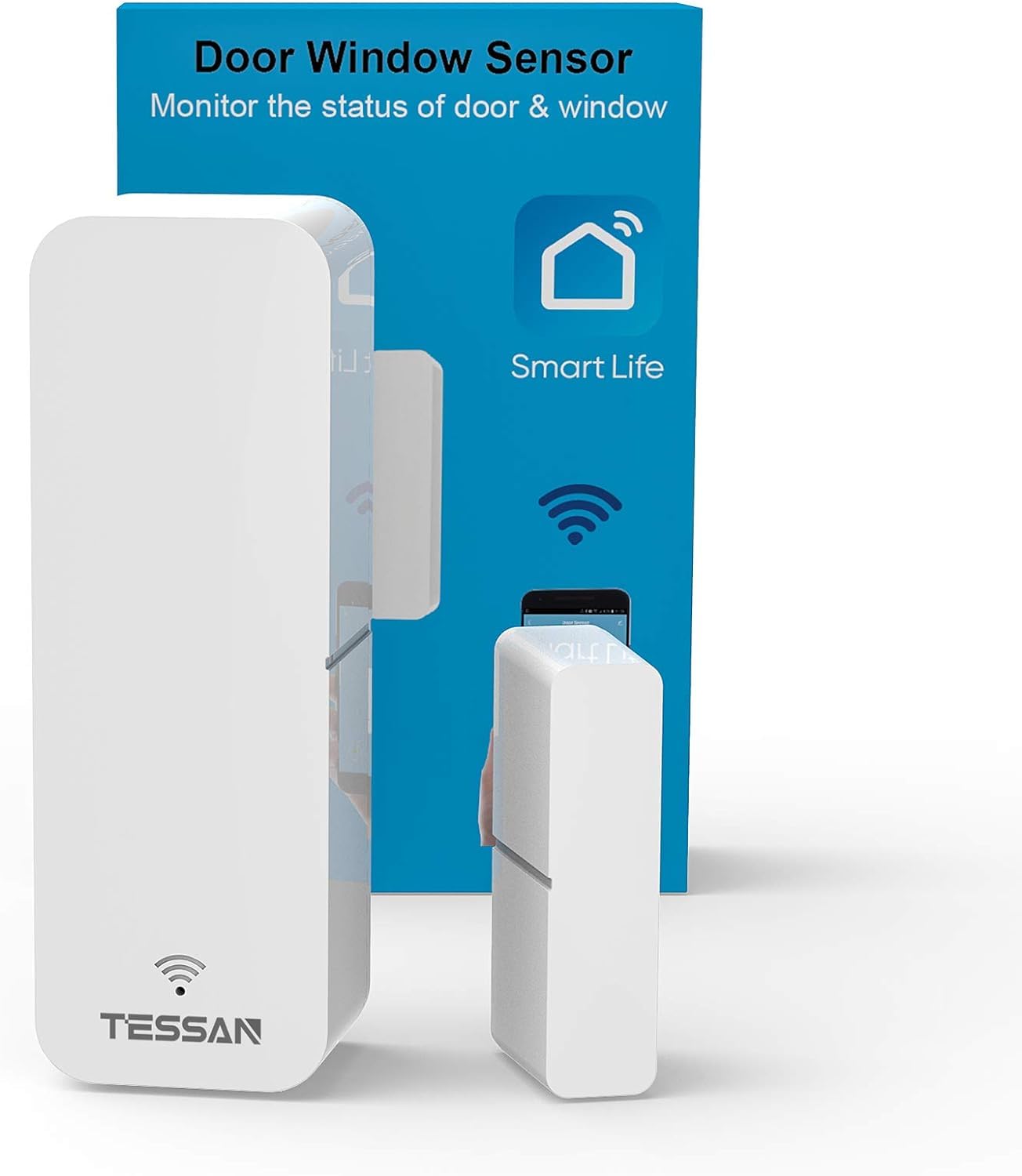 Smart Door Sensor 2 Pack, TESSAN WiFi Window Contact Sensor Compatible with Alexa, Google Assistant, No Hub Required, Trigger Phone Notification, Phone Alarm, Programmable with Smart Life Devices