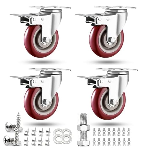 ABSLIMUS 4 inch Heavy Duty Casters, Lockable Bearing Plate Caster Wheels with Brakes, 360-degree Swivel Casters for Furniture and Workbench Cart, Set of 4, Load 2300lbs (Free Screws and a Spanner)