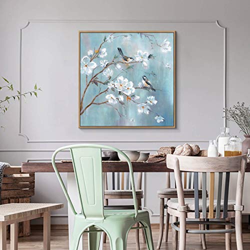 Spring Tree Canvas Wall Painting: Elegant Birds Artwork Flower Branch Picture And Floral Nature Wall Art For Office Room Decor 36'' X 36'' Large Framed #TOP6