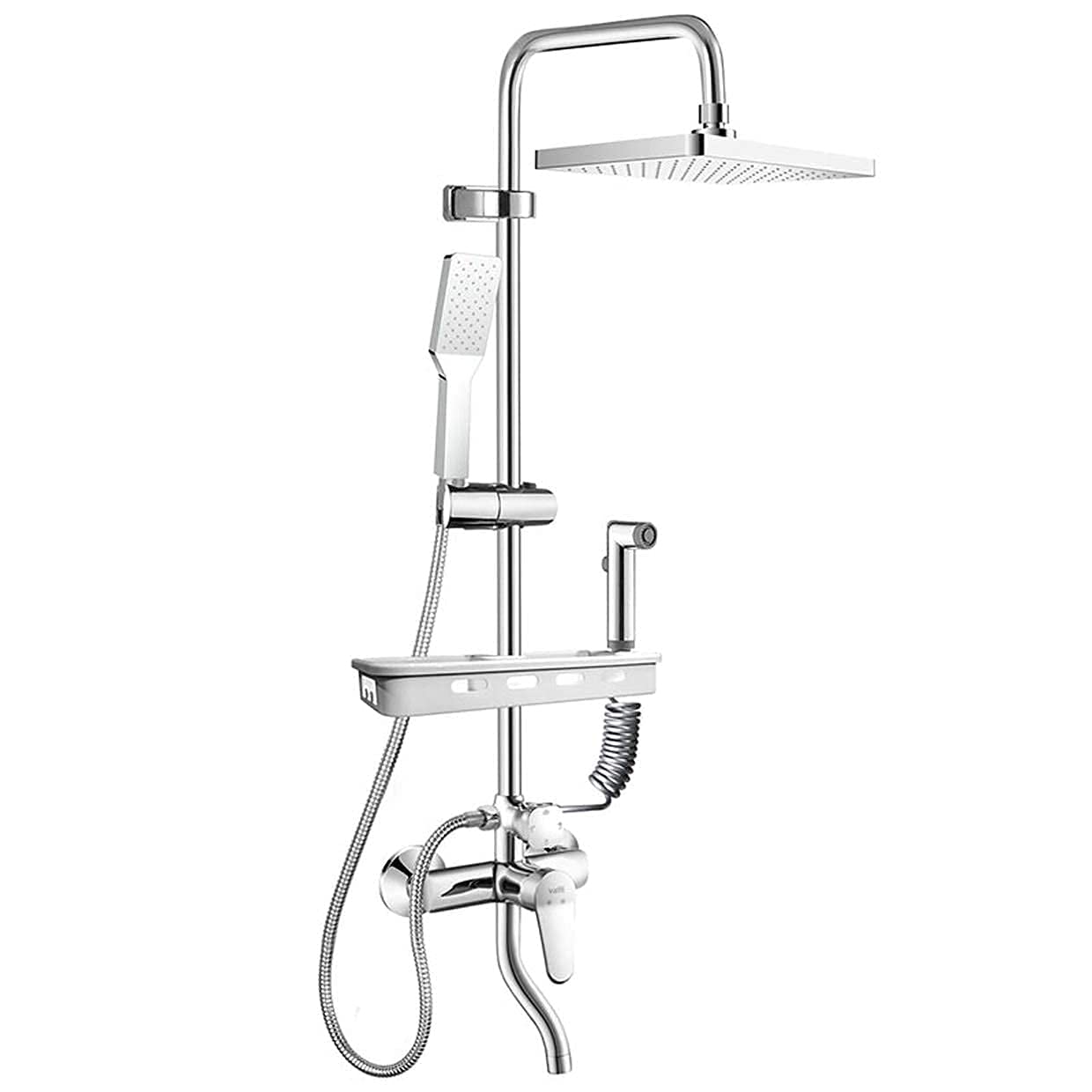 Pommeau de douche et système de douche à main avec mitigeur carré chrome