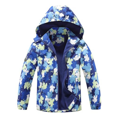 Image of MGEOY Kids Rain Jacket, Waterproof Lightweight Hooded Windbreaker for Boys Girls 4-14Y