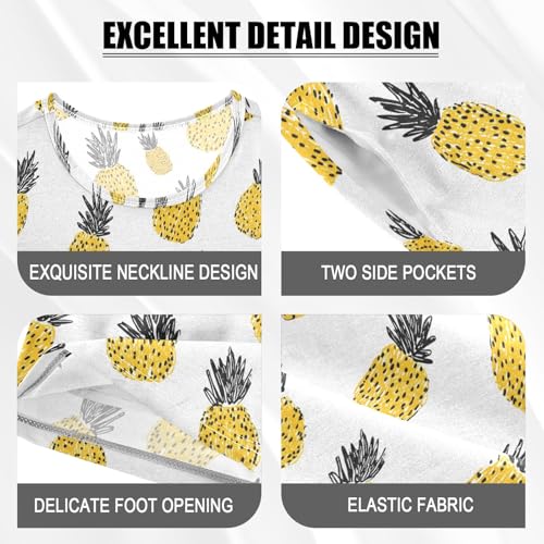 Pineapple Retro Cartoon Pattern Summer Cute Pajama Sets, Short Sets for Daily Wears and Sleep Wears4