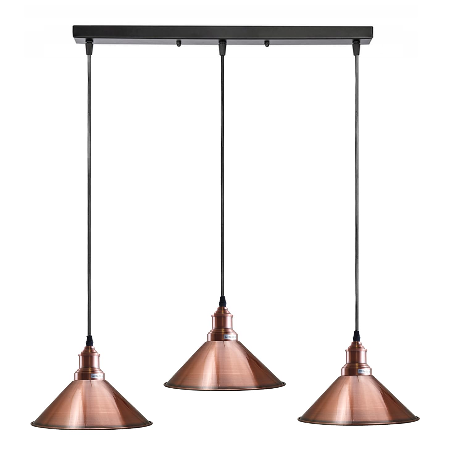 LEDSone Vintage Industriel Lampe suspendue en métal à suspension industrielle vintage à 3 têtes Kit de prise E27 pour le Royaume-Uni