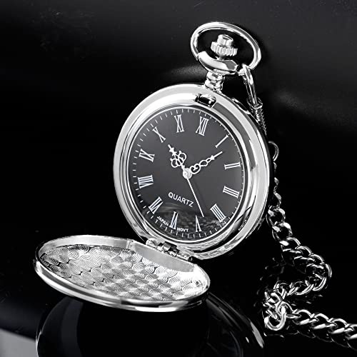 Image of Smooth Pocket Watch Alloy Steel Quartz Roman /Arabic Numerals with 37cm Chain for Father's Day Xmas Best Gifts