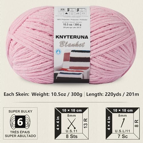 Image of #6 Super Bulky Blanket Yarn for Crocheting - 4 Skeins(Each 10.5oz /300g, 220yds /201m), Chunky Chenille Thick Plush Big Soft Yarn for Crocheting Knitting Blankets, Pink