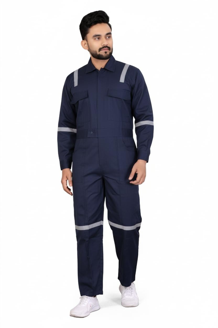 AREEVANZ Men's Poly Cotton Industrial Work WEAR Industrial Coverall Boiler Suit with Reflective Tape-image-6