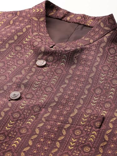 Image of MANQ Men's Kurta With Churidar & Ethnic Motifs Nehru Jacket Set For Wedding, Festival & Formal Occasions