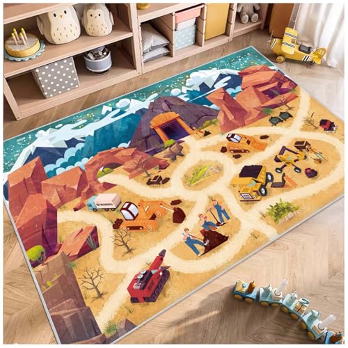 Fuzorise Kids Car Road Play Rug for Playroom, Rectangular Washable Non-Slip Kids Rug for Girls Bedroom and Boys Bedroom,Indoor Kid Carpet Educational City Life Rug for Nursery Room Classroom.