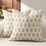 DKwizme Farmhouse Floral Pillow Covers 18x18 Set of 2, Country Botanical Throw Pillow Cover for Sofa Couch Bed Living Room, Rustic Vintage Flower Cushion Covers Cottage Home Decor,Blush Sage