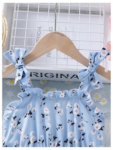 Girl's Ditsy Floral Tiered Ruffle Fairy Dress Bowknot Sleeveless Swing Summer Dresses3