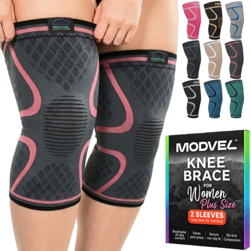 Image of Modvel 2 Pack Knee Brace for Women - Knee Support for Walking, Knee Compression Sleeves for Pain Relief, Knee Sleeves for Women, Knee Brace for Sports, Workouts & Arthritis