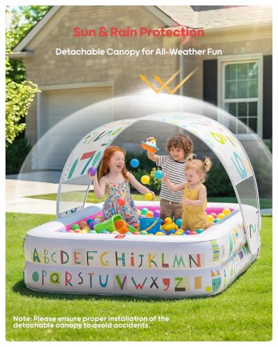 Image of QPAU Kiddie Pool with Canopy, Inflatable Design, 65 x 39 in, Pink