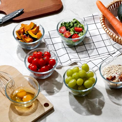 Image of WRINGO Glass Bowl for Kitchen Prep, Dessert, Dips, and Candy Dishes, Cake, Snack Bowl Set of 6 Or Nut Bowl, and Microwave Safe Clear Glass Bowls for Mixing, Storing Size 5.5 Inch