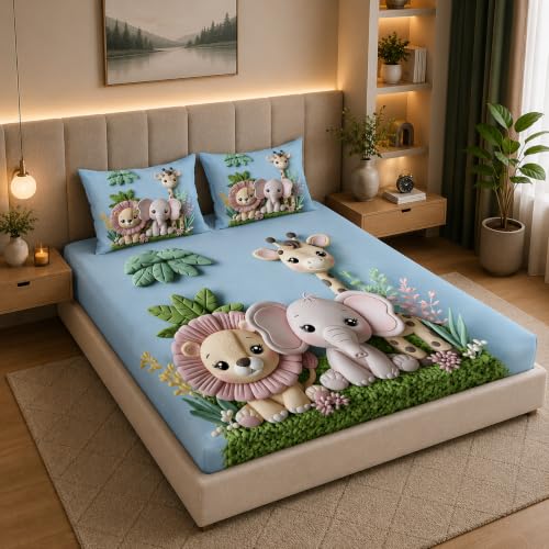 Image of 7D Digital Printed King Size Bedsheet with 2 Pillow Covers | Soft Premium Cotton Feel Microfiber Double Bed Bedsheet | Wrinkle Free & Fade Resistant | (Animal1, King Size - 90 x 100)