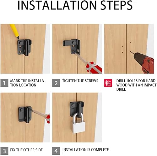 Miniatura 6 de Cerradura de puerta corrediza de granero, pestillos de puerta de acero inoxidable, pestillo de seguridad para gabinete de vino, baño, exterior,