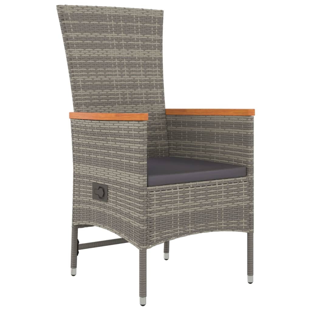 Furniture Select-Juego de comedor de jardín de 7 piezas, ratán de poliéster gris y acacia de madera maciza