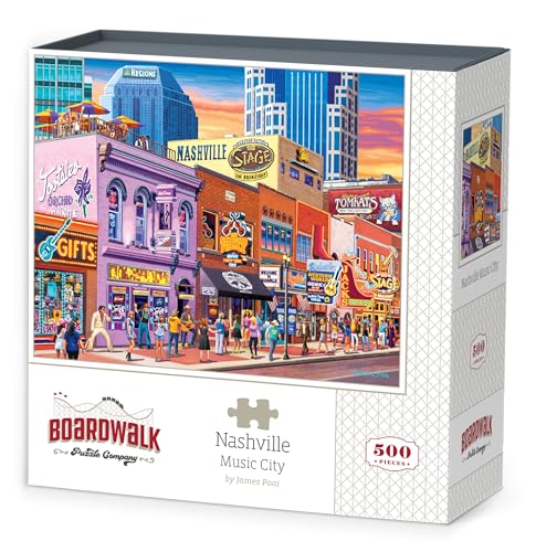 Rompecabezas Boardwalk Puzzle Company Nashville Music City, 500 piezas, arte exclusivo de James Poai, piezas encajables de precisión, para adultos miniatura 1