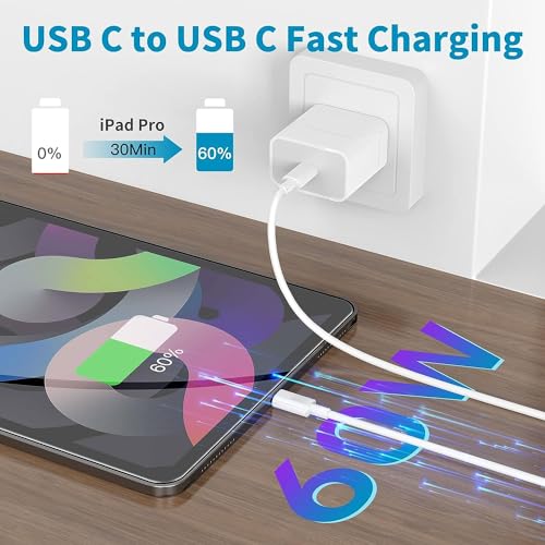 Image of 60W USB C Cable, Upgraded Fast Charging Type C to Type C Cable, USB-C Cord Phone Charger Compatible with iPhone 15 /15 plus /15 pro /15 pro max /iPad Pro /Samsung S24 ultra /S23 /S22, White