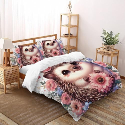 Housse de couette super king hérisson rose 260x220 cm en microfibre