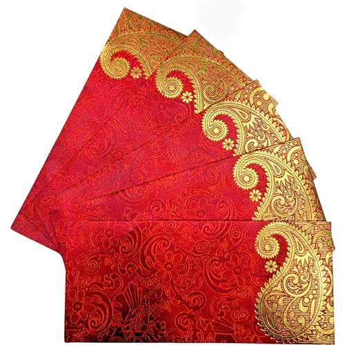 Oumebiu Srne Shagun Envelopes Designer Set Money Cash Gift Envelope (Pack Of 5) For Indian Wedding Engagement Diwali Birthday Anniversary (Red)