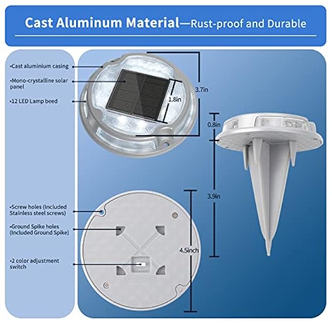 VOLISUN Solar Driveway Deck Lights Dock Marine Lights,12 Pack Solar Ground Light 2 Colors in 1 led Waterproof,Driveway Marker Light for Pathway Warning Step (White/Blue)