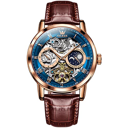 OLEVS Skeleton Montre mécanique Automatique pour Homme, en Cuir de Luxe étanche et Lumineuse,...