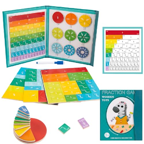 ENIKMOSD Frazioni magnetici Montessori Bambini,Montessori Materiale Matematica,Giochi di Matematica 6 7 8 9 Anni, Giocattoli Educativi Frazioni,Libro Magnetico Frazione Puzzle per Bambin