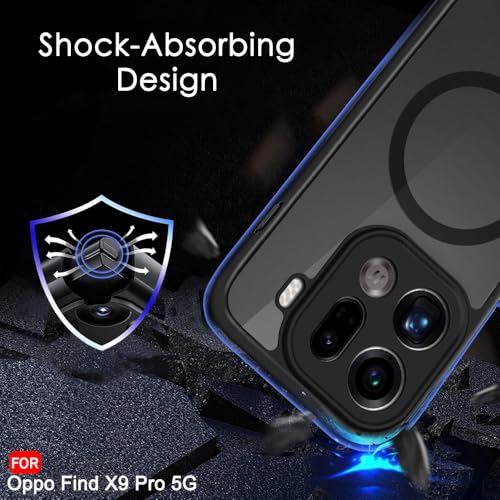 Image of TheGiftKart Hybrid Shockproof Back Cover Case for Oppo Find X9 Pro 5G Compatible with MagSafe | Hard Back Cover Case for Oppo Find X9 Pro 5G (PC & TPU, Translucent Smoke Matte Back, Black Sides)