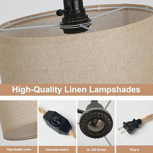 Image of Plug in Pendant Lights Fabric Hanging Lamp Kit with Dimmable Switch 15 Ft Long Hemp Rope Farmhouse Pndant Light Cord Lighting Fixture DIY Hanging Light