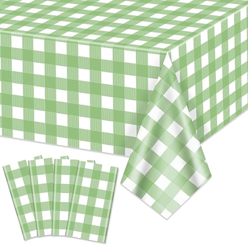 Confezione da 4 tovaglie a quadretti verde chiaro e bianco a quadretti, rettangolari, impermeabili, 210 x 130 cm, per feste di compleanno, vacanze, forniture all'aperto