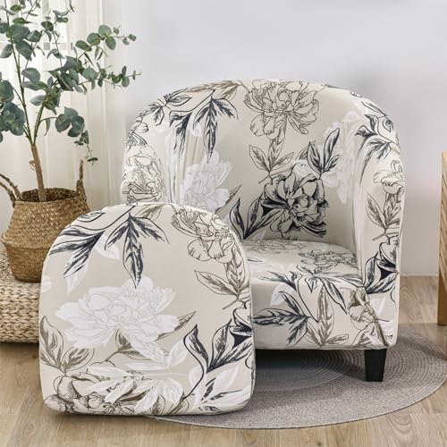 Highdi Housse de Fauteuil Extensible 2 Pièces Cabriolet Chesterfield Couverture de Fauteuil Imprime Fleurs Classiques avec Housse de Coussin pour Salon...