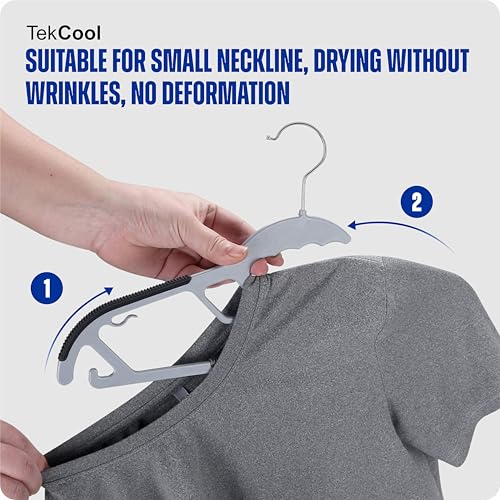 Image of TEKCOOL Plastic Clothes Hangers - Space Saving Dry & Wet Hangers with Non-Slip Pads - Heavy Duty Coat, Suit, Underwear, Pants, Shirts - 5 Piece, Grey