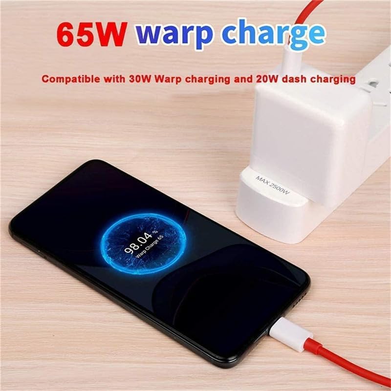 Image of 65W SUPEVOOC Fast Charger with Type-C Cable | 65W USB Charger for One-pluss, Realme, Op-po, Redmi, Xiaomi, Poco, iQOO, Samsung, Motorola & More | Supports Dart, Dash, Warp, Vooc, SuperVooc, QC 3.0