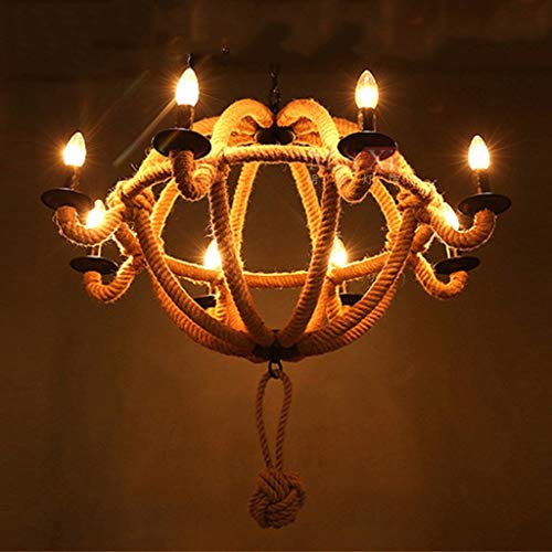 Lustre en fer forgé et corde de chanvre rétro pour salon et bar.