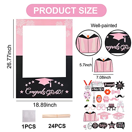 Pink Graduation Photo Frame And Booth Props Set Class Of 2023 Congratulations Paper Selfie Frame And Photo Props Kit Congrats Photo Frame For High School And College Graduation Announcements #TOP1