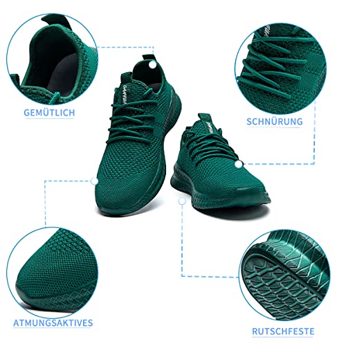 Tvtaop Damen Sneaker Laufschuhe Turnschuhe Straßenlaufschuhe rutschfest Leichtgewichts Atmungsaktiv Walkingschuhe Outdoor Tennisschuhe Sportschuhe Freizeitschuhe,Dunkelgrün 38 EU