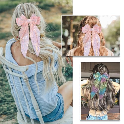 2 Pinzas de cabello con moños grandes y lentejuelas brillantes miniatura 5