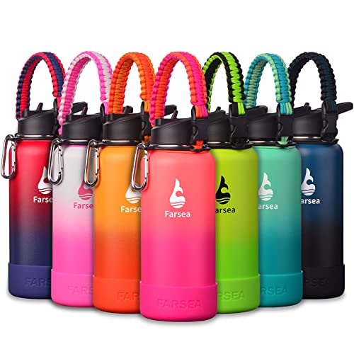 Image of Farsea Insulated Water Bottle With Paracord Handle, Protective Silicone Boot and 2 Lids (Straw Lid & Spout Lid), Stainless Steel Water Bottle Wide Mouth, Double Wall Sweat-Proof BPA-Free, 32 oz