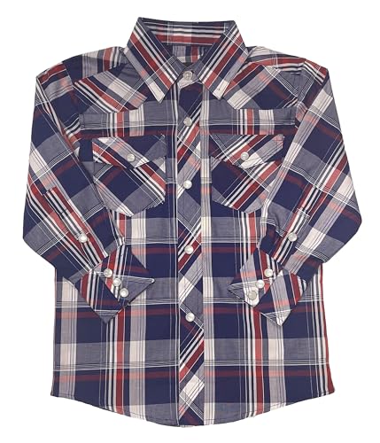 Gioberti Boys Casual Western Plaid Long Sleeve Pearl Snaps Shirt
